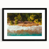 Extra large framed abstract art print featuring a vibrant, colorful Caribbean scenery, ideal for living room decor.
