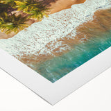 Art Deco style poster of a Caribbean scenery in vibrant blue and green tones on rolled canvas.