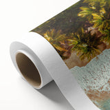 Art deco poster of a serene Caribbean scenery in pastel blue and green on rolled canvas, ideal for nursery wall art.