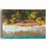 Black and white stretched canvas featuring a panoramic view of a Caribbean beach, ideal for kitchen wall art.