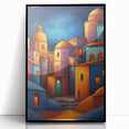 Large abstract wall art depicting a vibrant Central American landscape in a black frame, ideal for modern art wall decor.