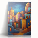 Art deco poster of a Central American landscape on white acrylic, framed, suitable for nursery wall decor.