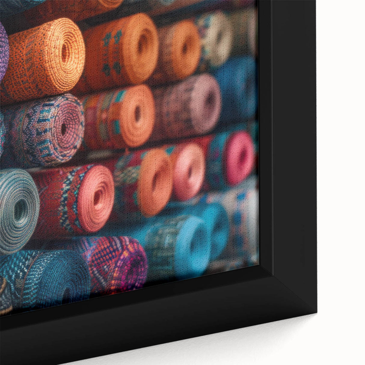 Extra large framed canvas featuring a textured depiction of a Central American scenery, using black and vibrant colors.