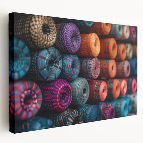 Stretched canvas of a Central American scenery in vibrant green and blue tones, suitable for kitchen wall art.