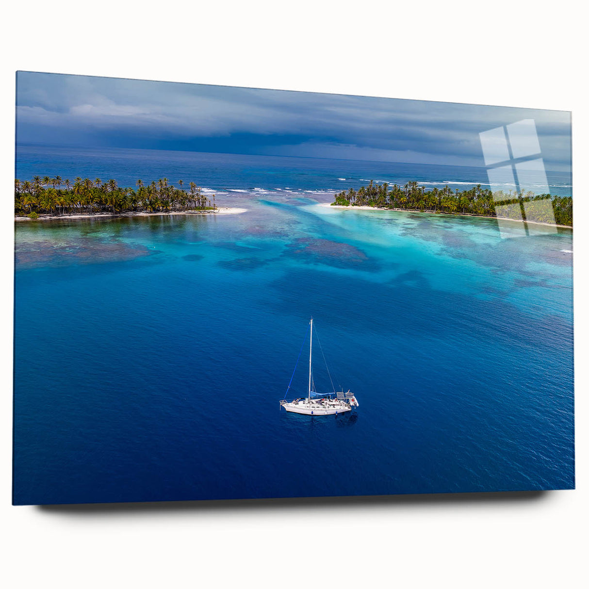 Large abstract wall art of Central America scenery in vibrant hues, acrylic print, ideal for bedroom or dining room decor.