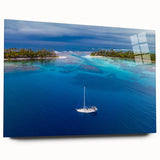 Large abstract wall art of Central America scenery in vibrant hues, acrylic print, ideal for bedroom or dining room decor.