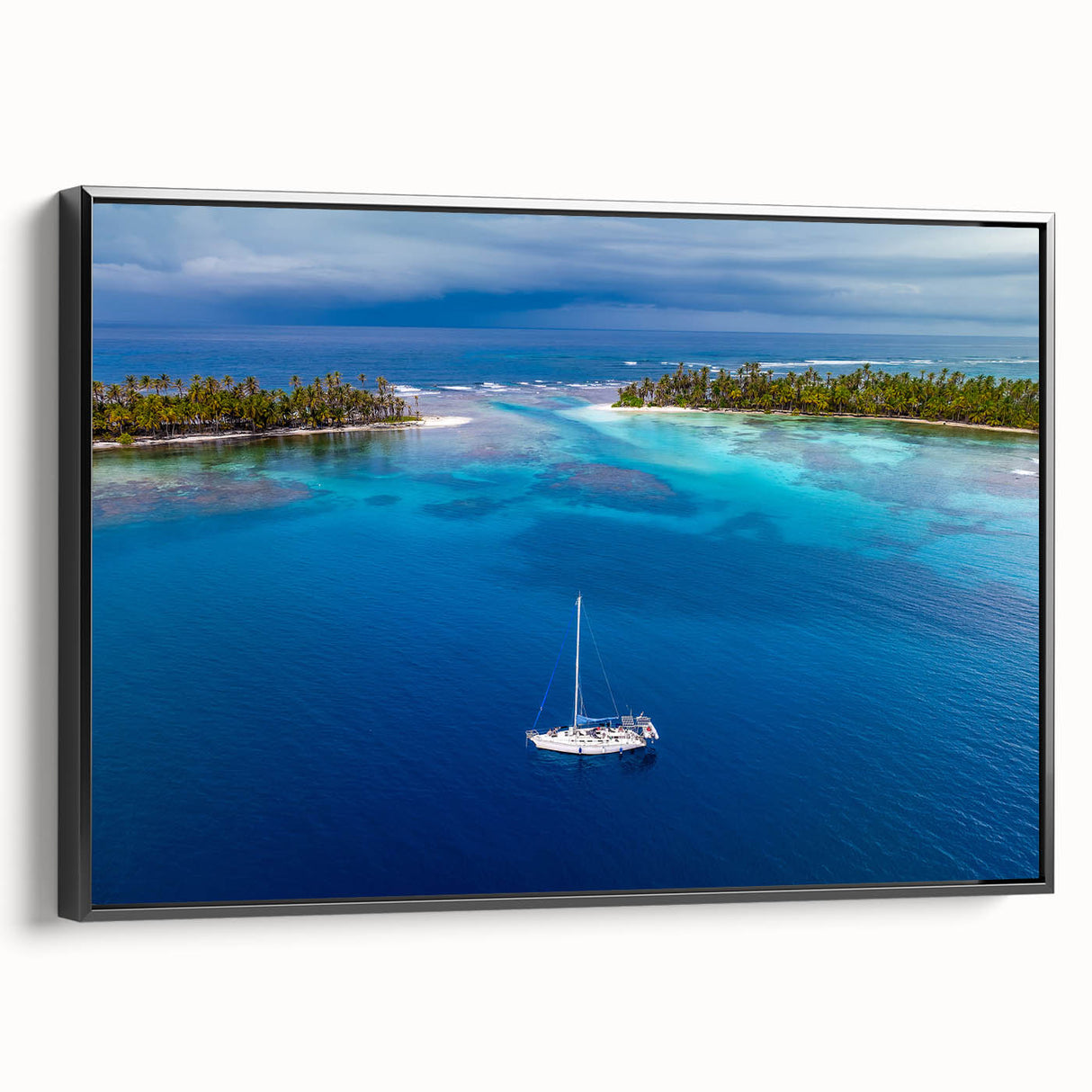 Black and white landscape art painting of Central America, styled as vintage poster art on framed canvas.