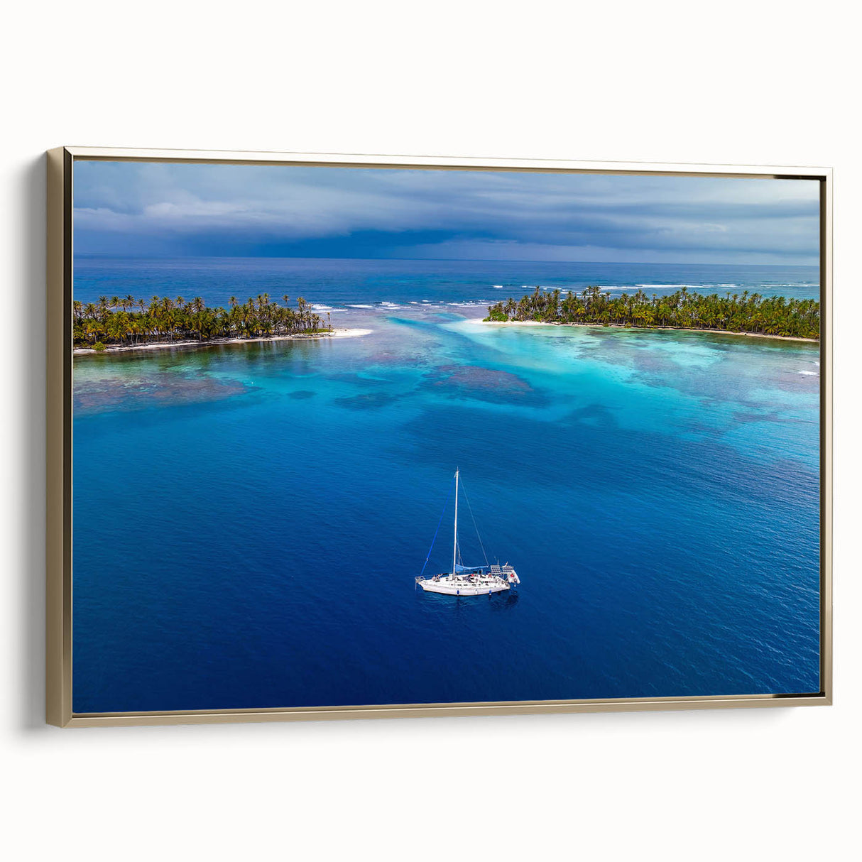 Framed canvas featuring a vintage-style landscape painting of Central America with muted earth tones.