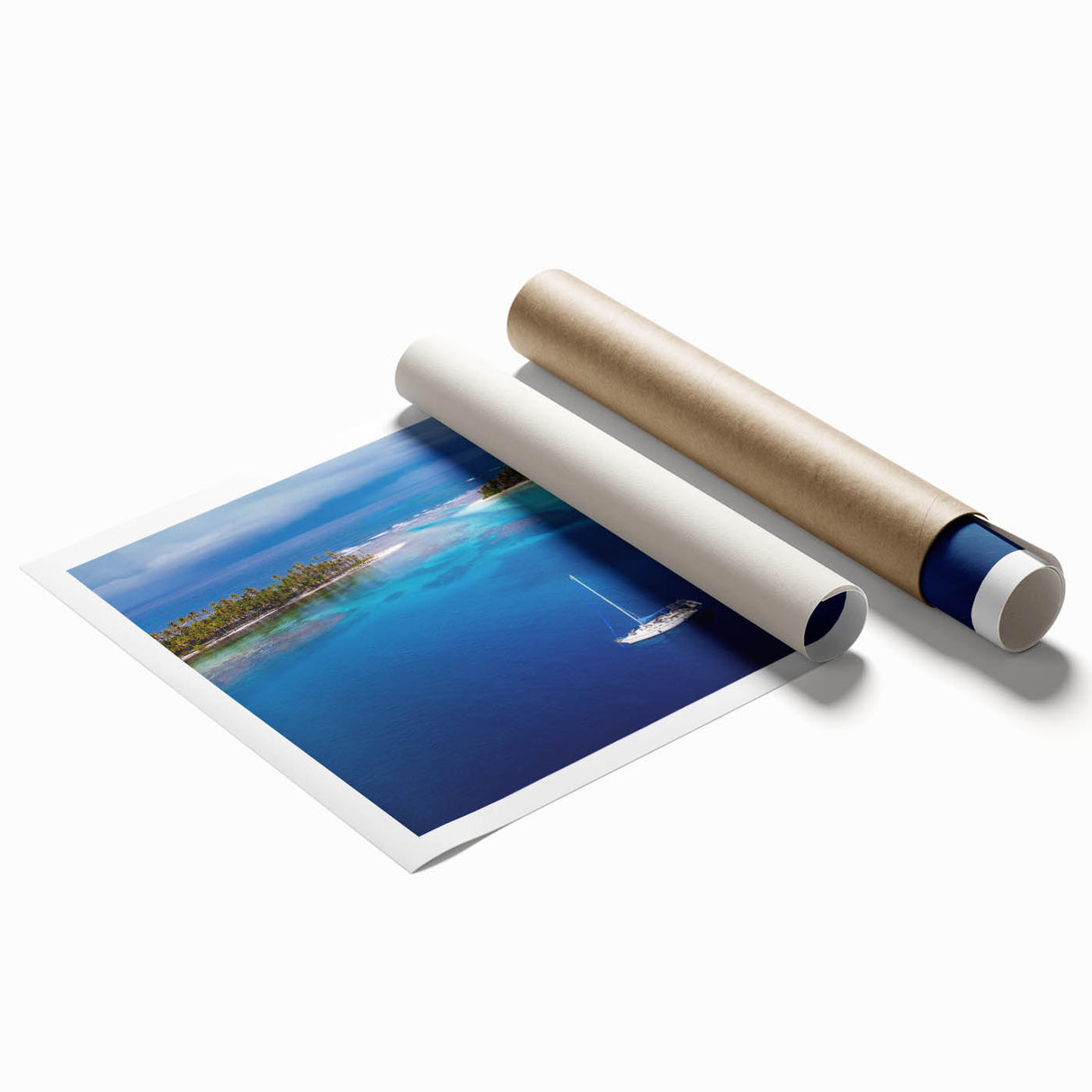 Extra large rolled print featuring a lush floral scene in vibrant greens and blues, ideal for classy bathroom wall art.