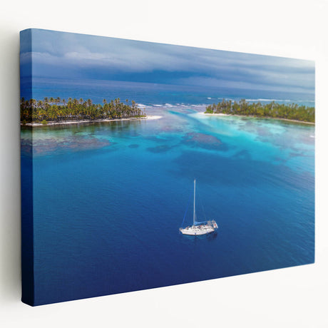 Panama scenery on stretched canvas, featuring vibrant green and blue tones, suitable as kitchen wall art.