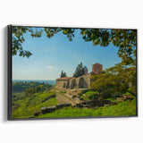 Black and white framed canvas of an Albanian landscape, ideal for bedroom wall art in a vintage poster style.