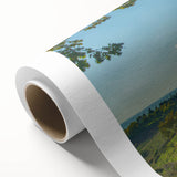 Art deco poster depicting a serene Albanian landscape on rolled canvas, ideal for nursery wall art.