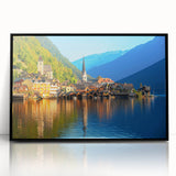 Large abstract wall art depicting a European Austrian landscape in muted earth tones on a framed acrylic.