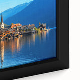 Extra large framed canvas featuring a textured depiction of a European scenery in black with colorful accents.