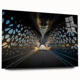 Large abstract wall art depicting a European scenery in muted earth tones, acrylic glass print.