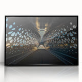 Large abstract wall art depicting a European cityscape in muted gray tones on a black framed acrylic.