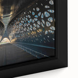 Close-up of a textured, black wall art depicting a colorful Belgian scenery on extra large framed canvas.