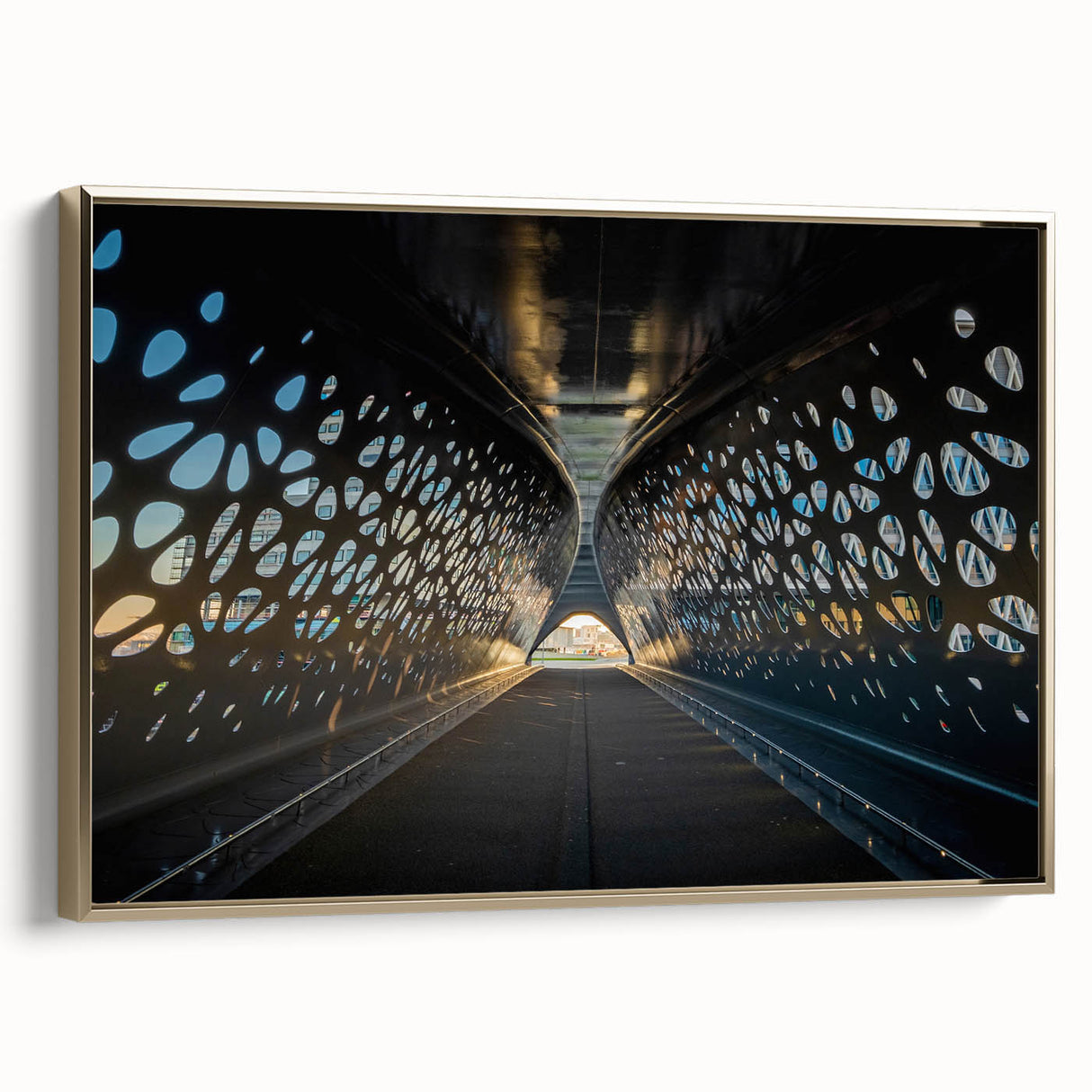 Framed canvas depicting a vintage European landscape in muted gold and black tones, ideal for bedroom wall decor.