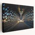 Large art featuring a European cityscape in muted gray and blue tones on stretched canvas, ideal for kitchen wall art.