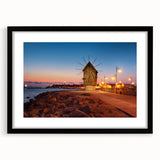 Extra large abstract art print of a vibrant, colorful European landscape, textured on a black framed canvas.