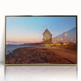 Art deco poster of a European scenery in Bulgaria, framed in gold acrylic, suitable for modern art wall decor or nursery.