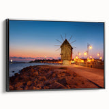 Black and white framed canvas of a Bulgarian landscape, featuring vintage-style poster art, ideal for bedroom decor.