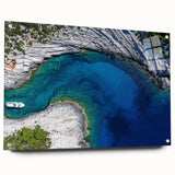 Large abstract wall art depicting a Croatian landscape in muted earth tones on acrylic glass.