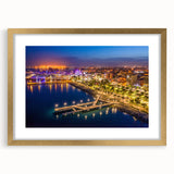 Abstract art print of a European Cyprus landscape in muted gold and green tones, framed with a gold mat.