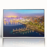 Mid-century modernist art depicting a European Cyprus landscape in muted earth tones on a framed acrylic panel.