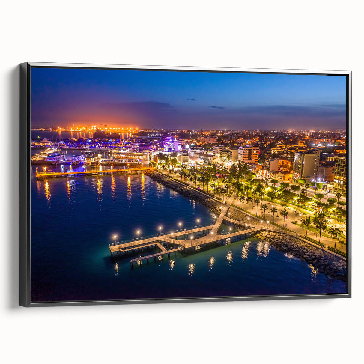 Black and white framed canvas depicting a vintage-style landscape of Cyprus, ideal for bedroom wall decor.