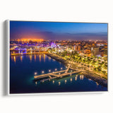 Vintage poster art of a European Cyprus landscape on framed canvas, featuring colorful imagery on a black background.