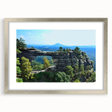 Extra large abstract art print of a textured Czech Republic scenery in muted earth tones, framed in silver.