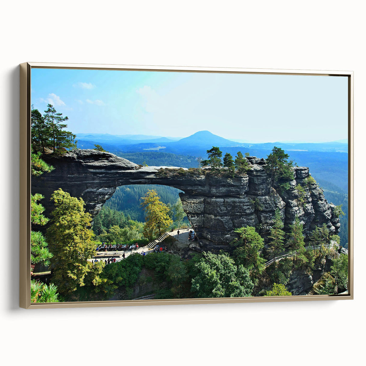 Framed canvas depicting a vintage-style Czech Republic landscape in muted earth tones, ideal for bedroom wall art.