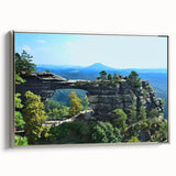 Landscape art painting of a Czech Republic scenery on a framed canvas, featuring colorful art in a vintage poster style.