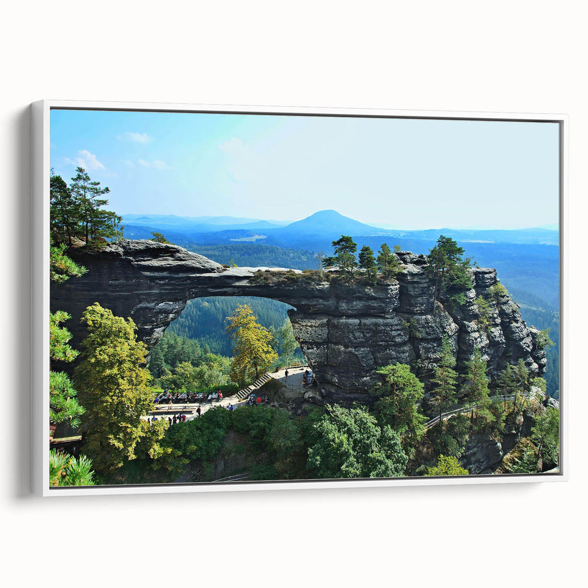 Vintage poster art of a Czech Republic scenery on framed canvas.