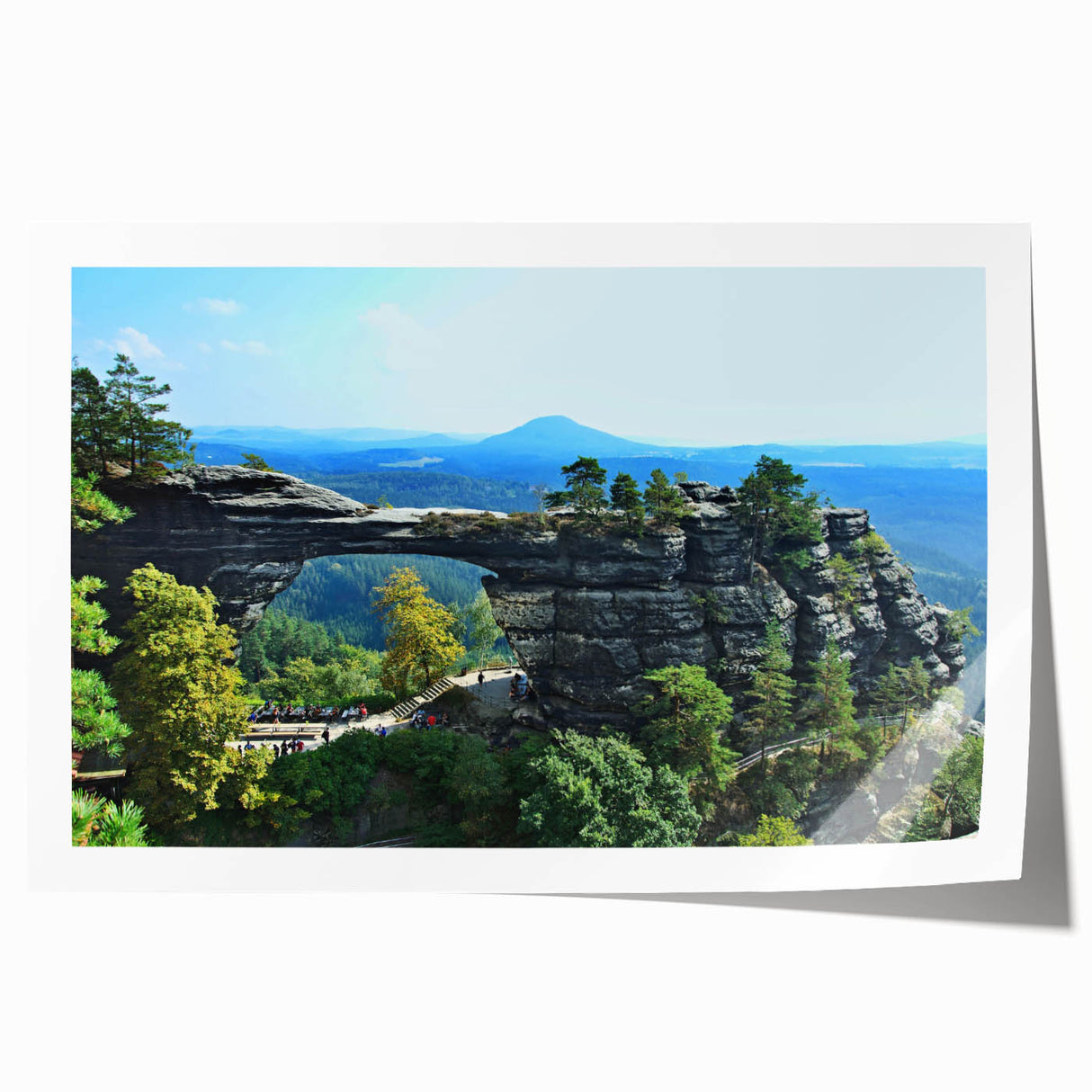 Rolled print of a Czech Republic scenery with vibrant greens and architectural details, ideal for art wall dining room.
