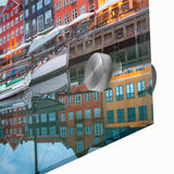 Large abstract wall art depicting a European scenery in Denmark, rendered in mid-century modernist style on acrylic glass.