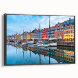 Black and white vintage poster art of a Denmark landscape on framed canvas, ideal for bedroom wall decor.