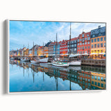 Vintage poster art of a European Denmark scenery in colorful hues on extra large framed canvas.
