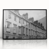 Large abstract wall art depicting a European scenery in Bath, England, with muted earth tones on a black framed acrylic.