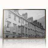Art deco poster of Bath, England, in muted gold and white tones on framed acrylic, suitable for modern art wall decor.
