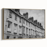 Framed canvas depicting a vintage landscape of Bath, England in black and gold tones, ideal for bedroom decor.