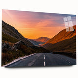 Large abstract wall art of the Cumbria landscape in muted green and blue tones on acrylic glass.