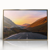 Art deco poster featuring a serene Cumbria landscape in muted greens and blues, acrylic print in gold frame.