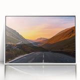 Mid-century modernist art depicting a serene Cumbrian landscape in muted green and blue tones, framed acrylic.