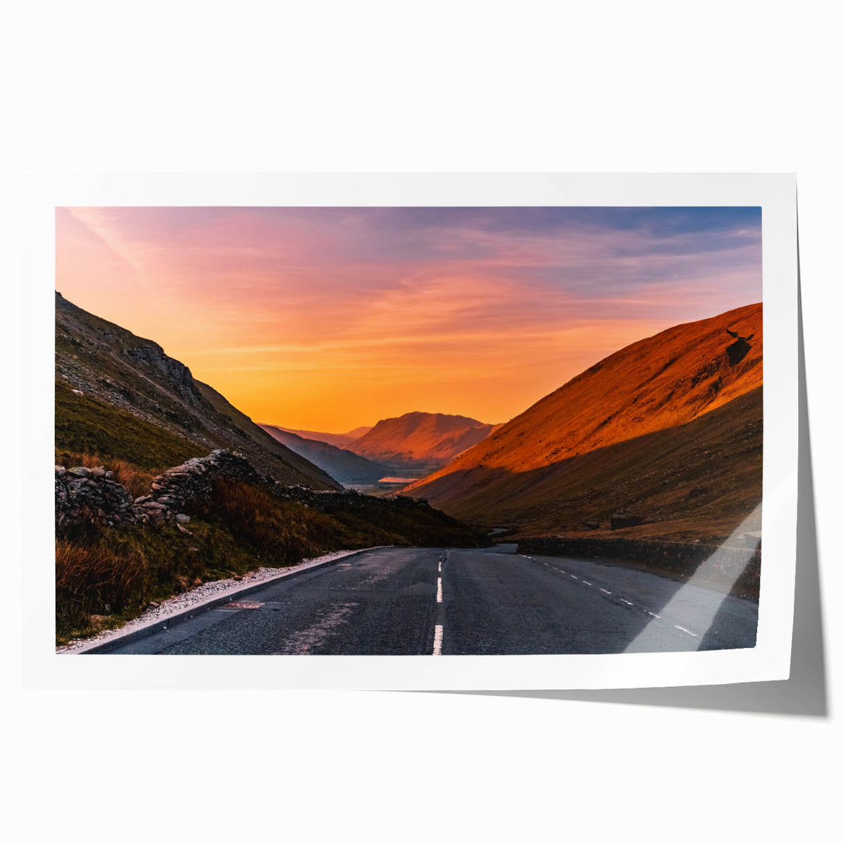 Extra large rolled print of Cumbria, England, featuring vibrant green landscapes and floral elements.