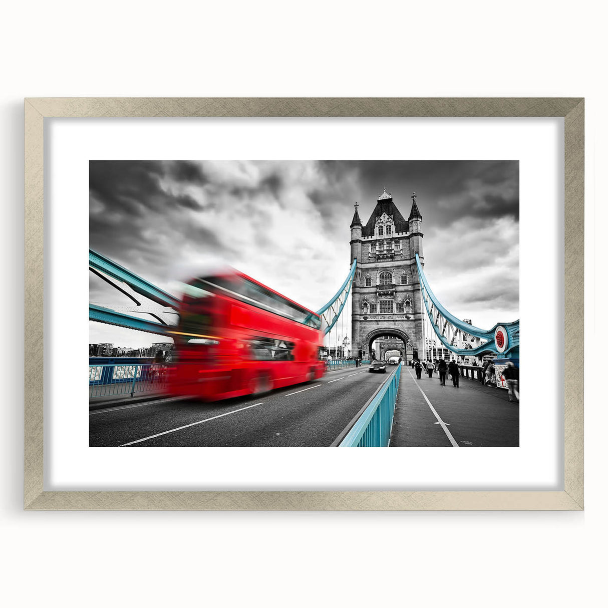 Extra large wall art depicting an abstract London skyline in textured grays and blues on a framed canvas.