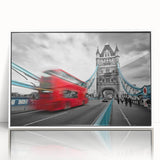 Mid-century modernist art of London skyline in muted gray tones on a framed acrylic, ideal for nursery wall decor.