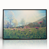 Large abstract wall art depicting a European Estonian scenery in muted earth tones on a black framed acrylic print.