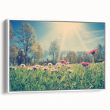 Vintage poster art of a European Estonian scenery in vibrant colors on a large framed canvas, ideal for living room decor.